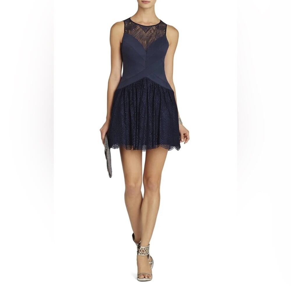 BCBGMaxAzria Navy Lace Fit-and-Flare Mini Dress